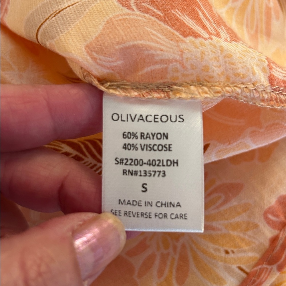 Oliveaceous Coral Orange Floral Boho Summer Casual Button Down Dress Size Small - Picture 7 of 7
